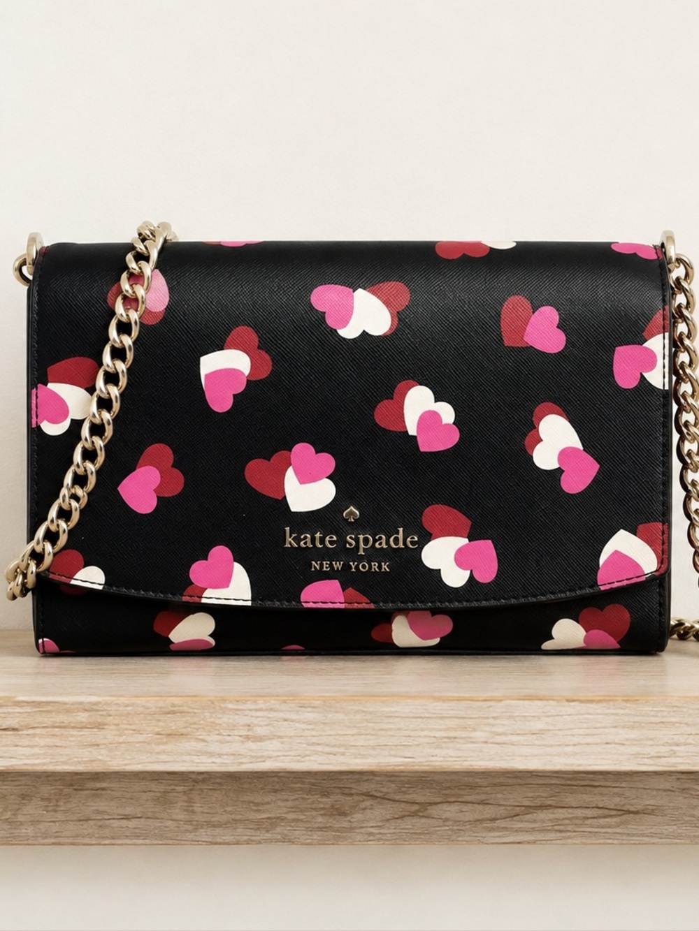 kate spade Black Heart-Print Chain Crossbody Bag